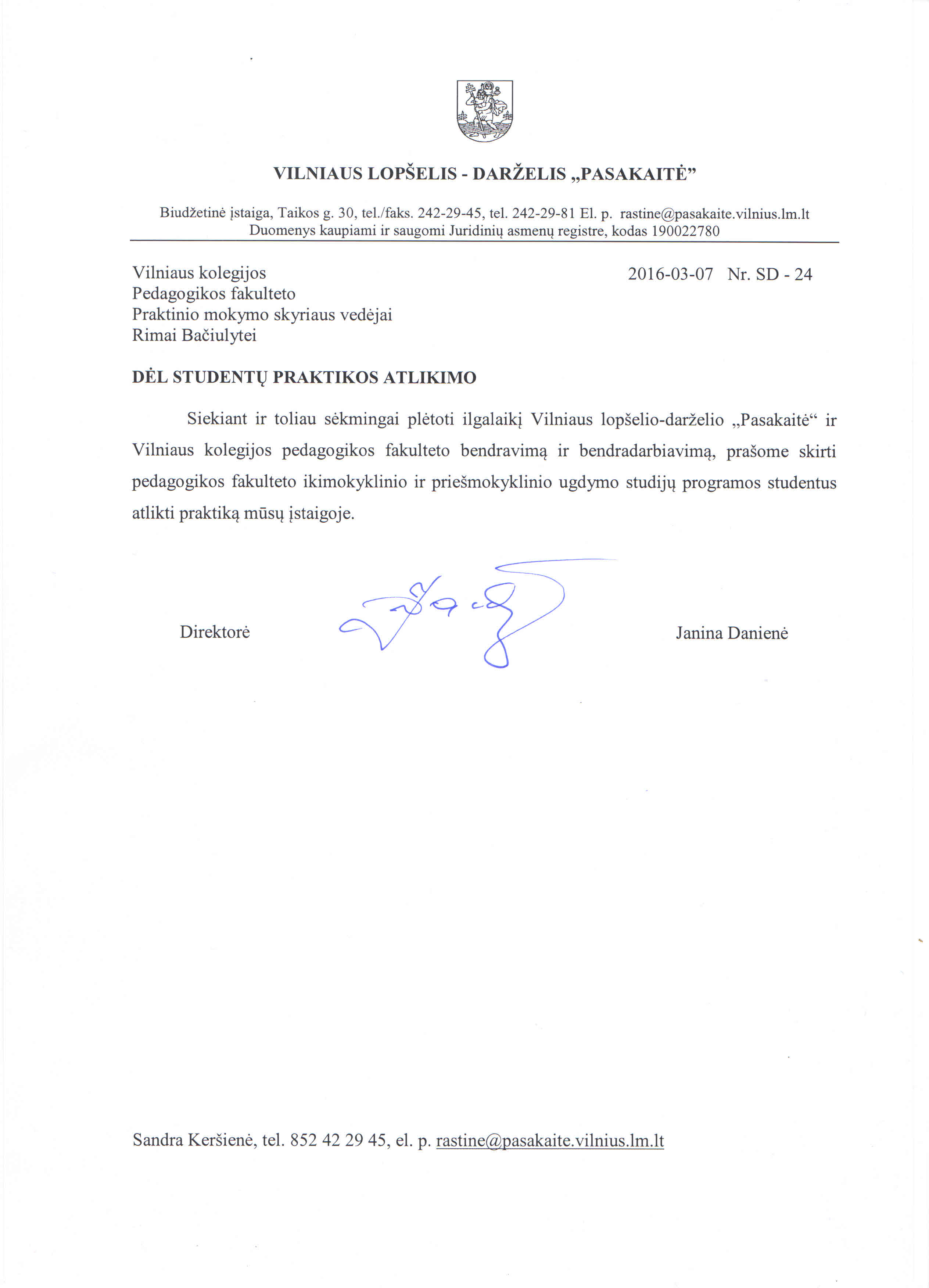 Dėl studentų praktikos atlikimo